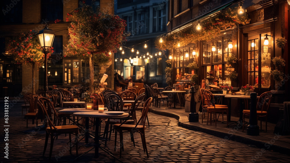 European alley cafe scene in the evening European alley cafe scene in the evening
