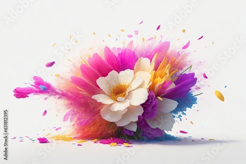 Explosion of colorfull flower on a white background photo