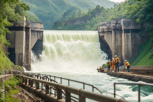 hydro waterfall workers work process