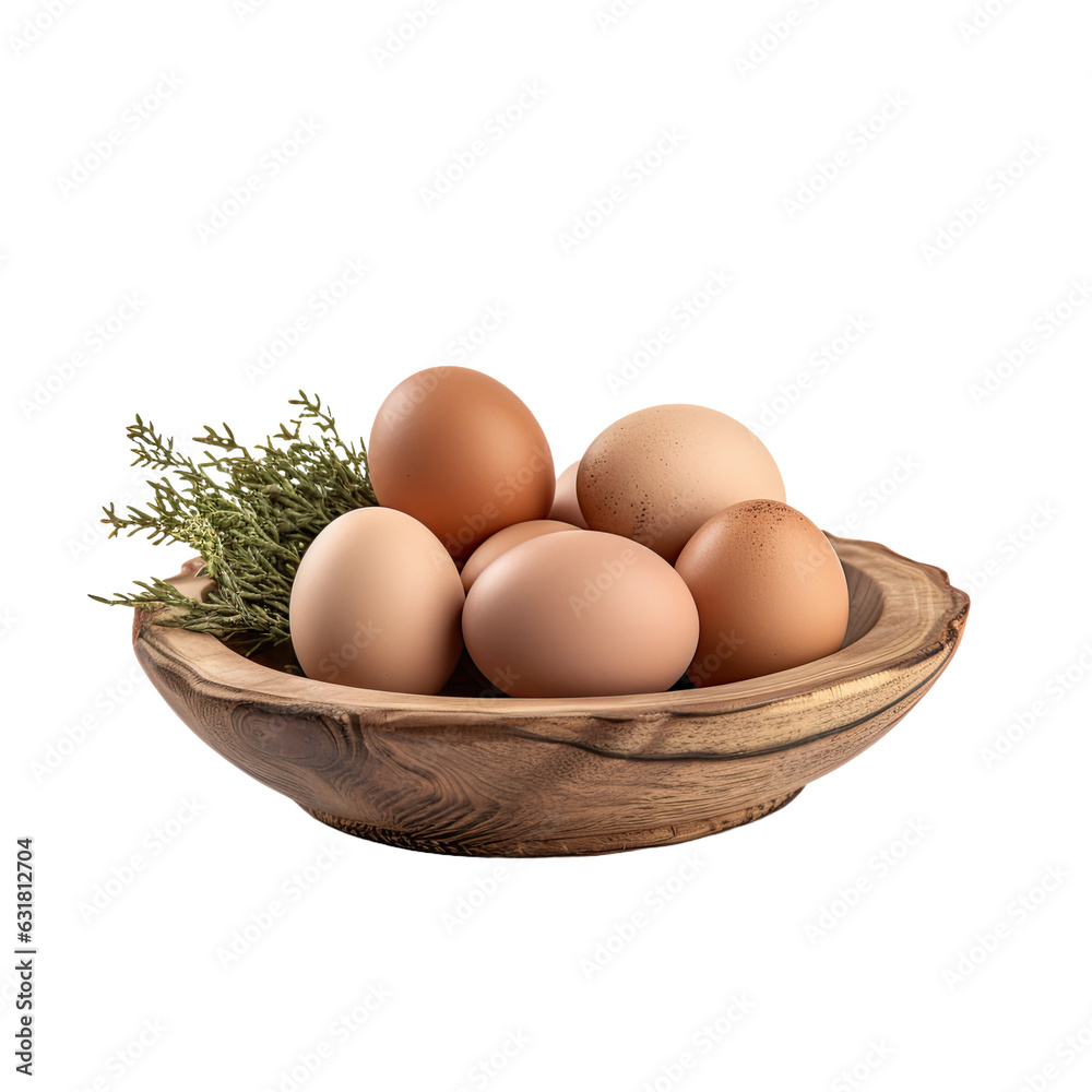 Eggs displayed on a wooden table in a clay plate. Eggs displayed on a wooden table in a clay plate.