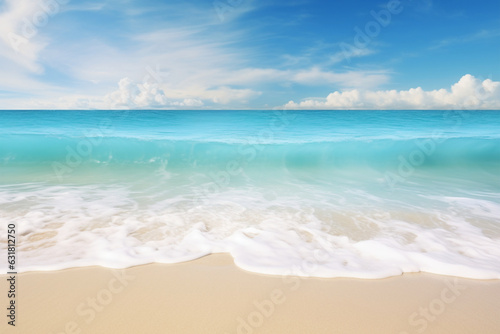 Beautiful seascape with sand and blue sky. Nature background. © masud