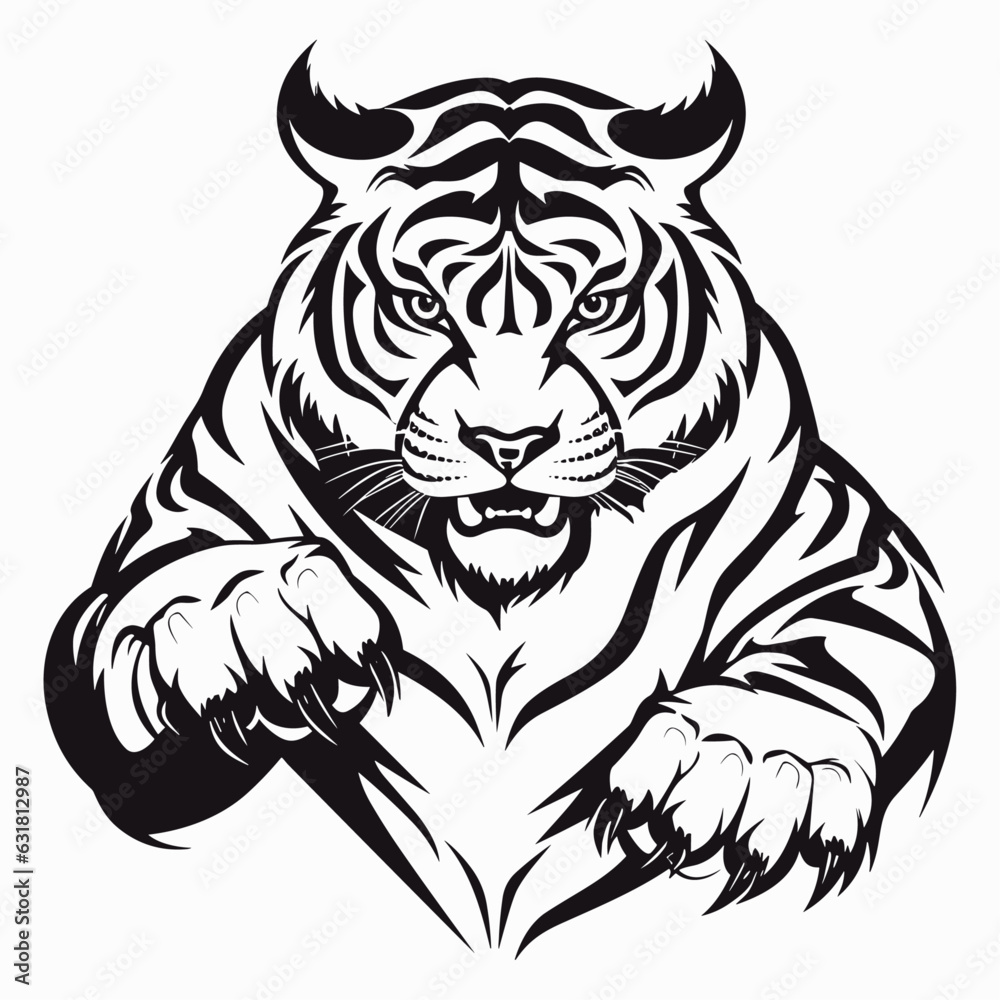 tiger head silhouette. Angry Tiger Black and White Jumping Tiger tattoo tiger head silhouette. Angry Tiger Black and White Jumping Tiger tattoo