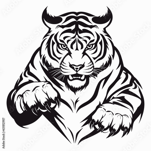 tiger head silhouette. Angry Tiger Black and White Jumping Tiger tattoo