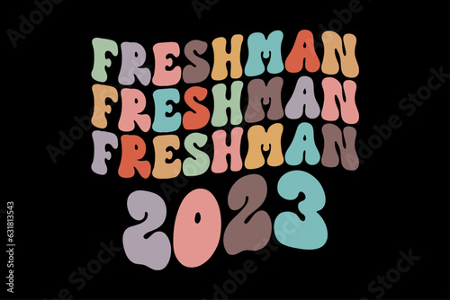 Freshman 2023 Retro Groovy Wavy T Shirt Design