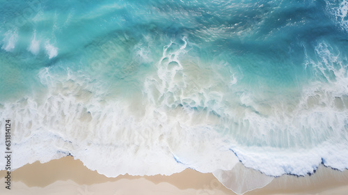 Mesmerizing Aerial View: Waves Creating Water Textures Near Sandy Beach. Generative Ai. 