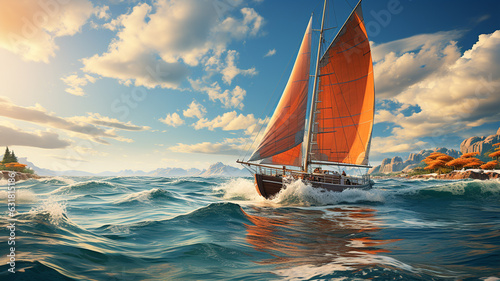 sailing boat in the sea at sunset,generative ai