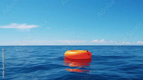 Vivid Image Capturing an Inflatable Float Bobbing Gently on the Open Sea. Generative Ai. 