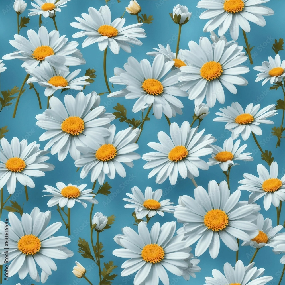 Daisy Pattern on Blue Background Daisy Pattern on Blue Background