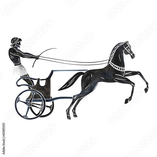 Foto Black silhouette of the ancient Greek chariot of the Olympic Games