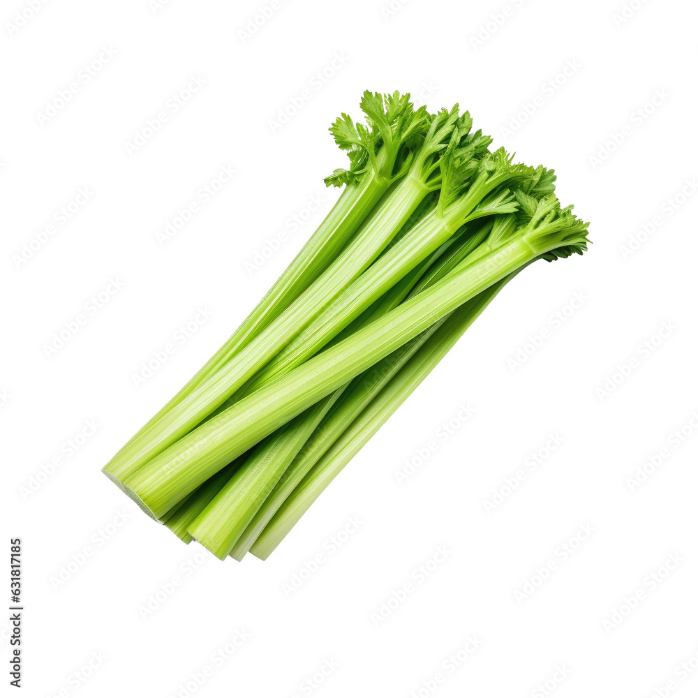 Green celery sticks on a transparent backround, viewed from above and laid out flat. Green celery sticks on a transparent backround, viewed from above and laid out flat.