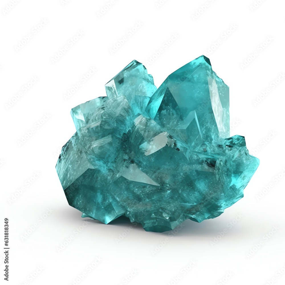 Apatite crystal with shadow on white background