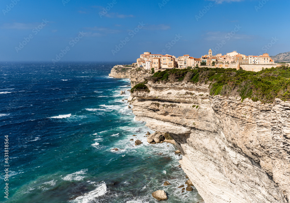 Old town of Bonifacio, built on cliff rocks. Corsica, France.