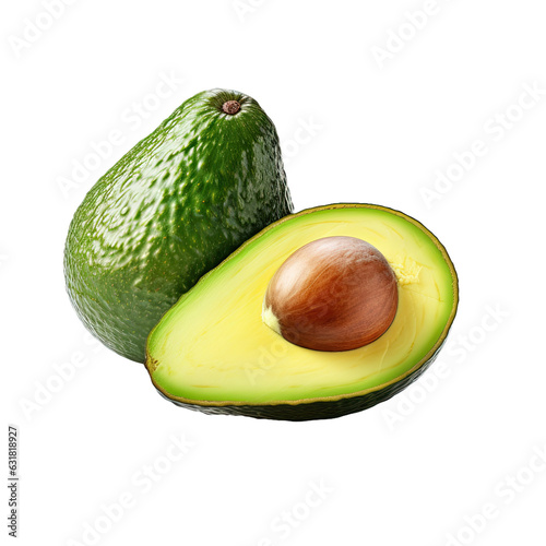 Ripe avocado cut in half, isolated on transparent with clipping path.