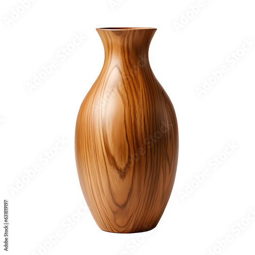 wooden vase isolated on transparent background ,wooden jug cut out ,generative ai