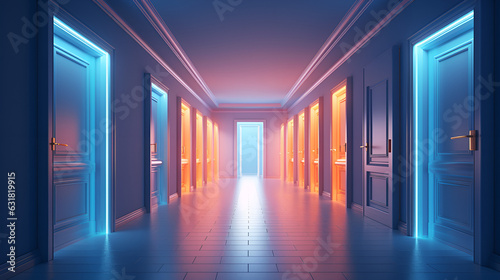 Door  passage  portal - neon colors  geometric shapes  lasers  light  clouds     To have a choice - created with Generative AI technology