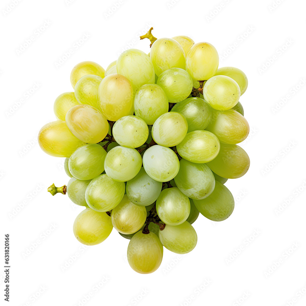 ShineMuscat and cut grapes on transparent. White Japanese grapes. Top view.