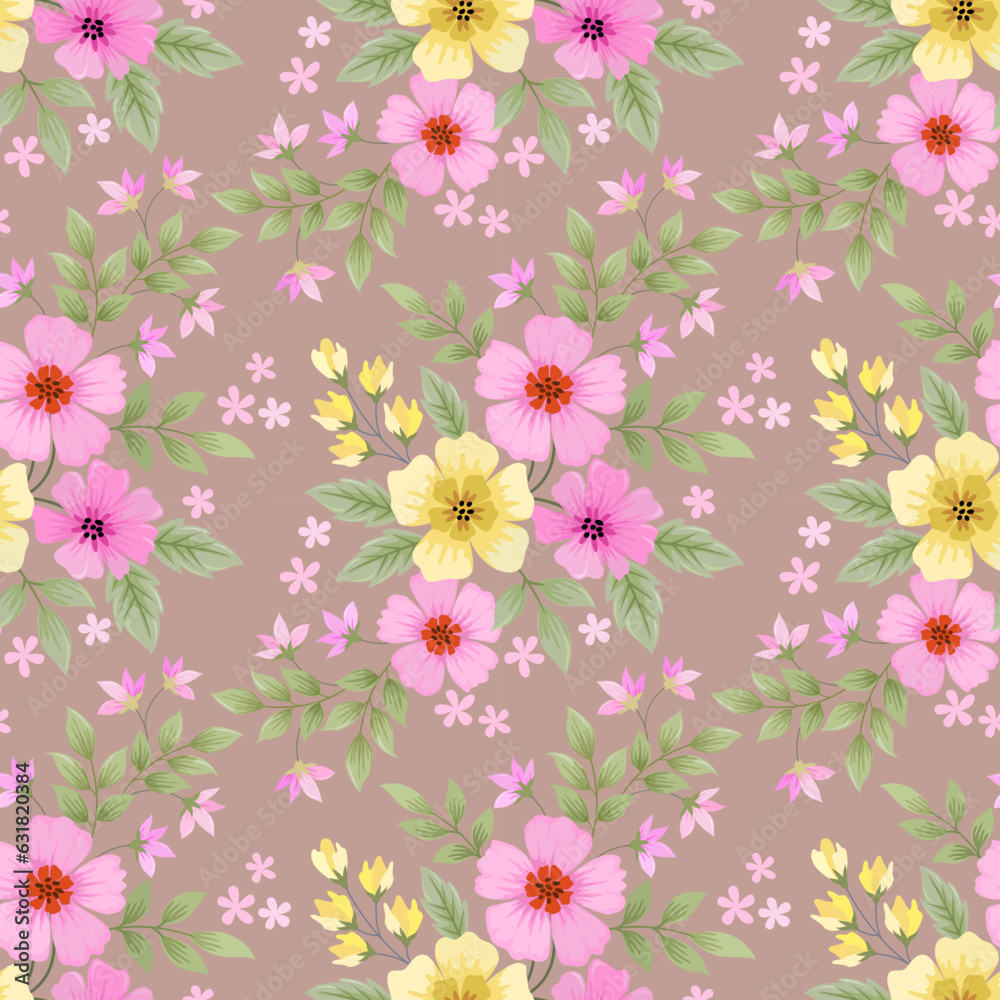 Colorful hand draw flowers seamless pattern. Can be used for fabric textile wallpaper.