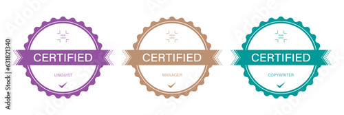 Unlock Opportunities with Our Exclusive Round Certificate Vector Illustration for Linguist, Manager and Copywriter.