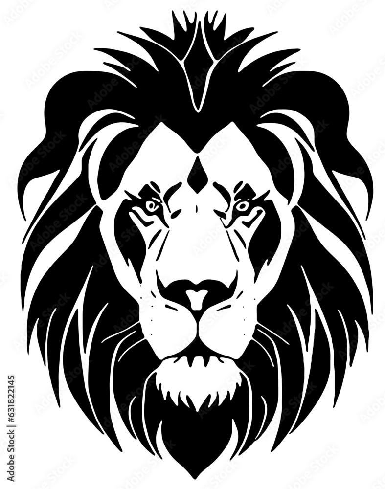 Portrait of a lion black and white for logo design, tattoo or other. Vector illustration