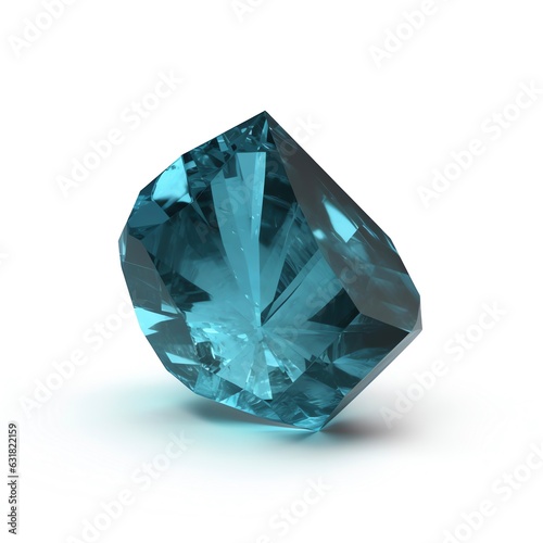 Blue Zircon crystal with shadow on white background photo