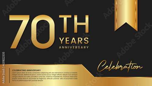70th anniversary template design in gold color isolated on a black and gold background, vector template