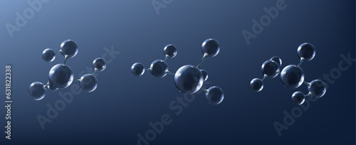 Glass molecule, atom, particle set. Reflective and refractive abstract molecular shape isolated. vector illustration
