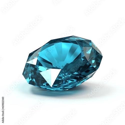 Blue Zircon crystal with shadow on white background