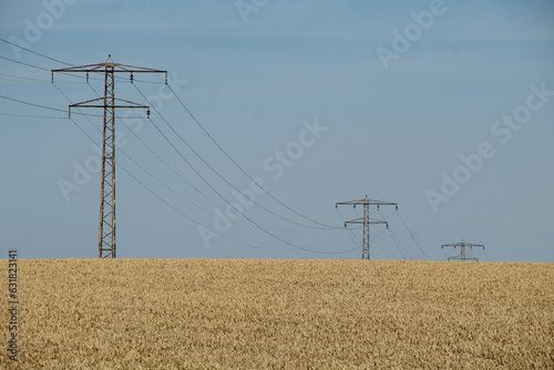 Linia energetyczna nad polem photo