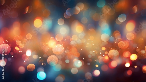 Lots of colorful bokeh backgrounds big small circle generated from AI Consists of red, yellow, purple, orange, blue, cyan. © panu101