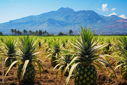 Rotui Mountain and Pineapple Field: A Lush Green Landscape of Nature's Bounty: Generative AI