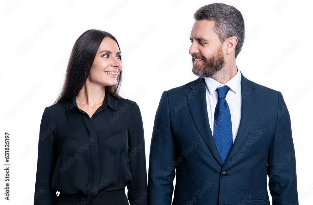 happy business partners in studio. couple of business partners in formalwear. happy business partners in studio. couple of business partners in formalwear.