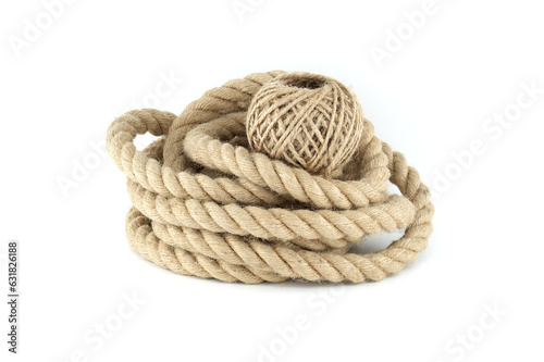 Konstfotografi Thick strong jute rope and twine spool on white