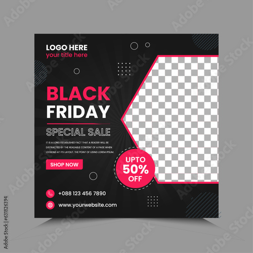 Black Friday Sale Social Media Post template banner for social media posts, mobile apps, banners design, web or internet ads. Black Friday theme.