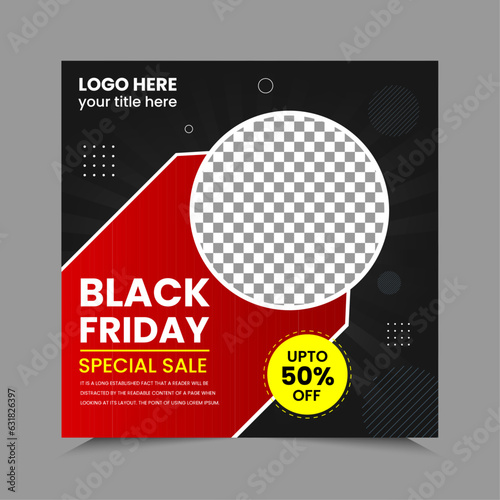 Black Friday Sale Social Media Post template banner for social media posts, mobile apps, banners design, web or internet ads. Black Friday theme.