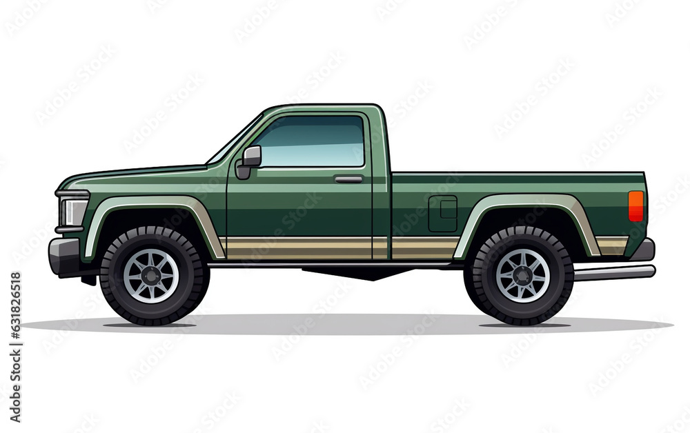 The Pickup truck's vector car template stands alone, set against a pristine white background.