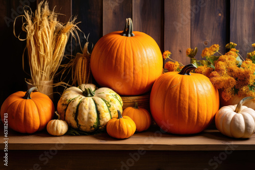 Autumn pumpkins as Thanksgiving decoration