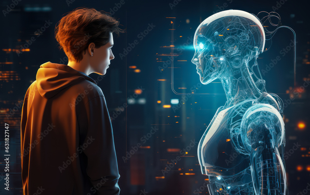 Naklejka premium Machine Learning and Human Interaction: Futuristic AI