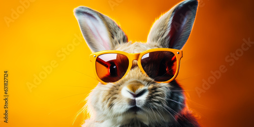 Adorable Pet: Cool Bunny Wearing Sunglasses on Colorful Background