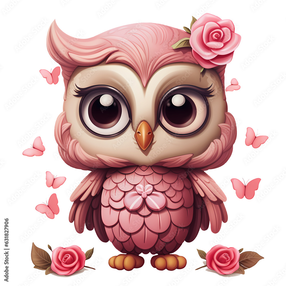 Cute Pink Owl Clipart Illustration