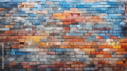 Close Up of a Brick Wall in multiple Colors. Vintage Background 