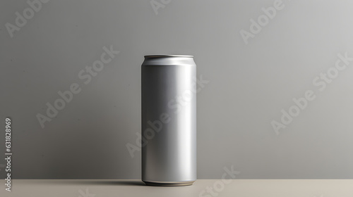 3d Mokup of soda or beer can on surface isolated on grey background