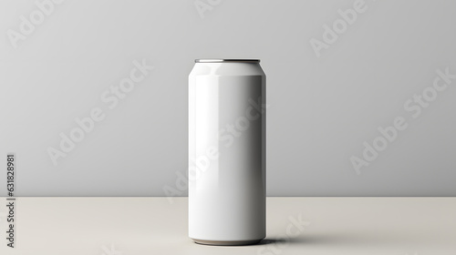 3d Mokup of soda or beer can on surface isolated on grey background photo