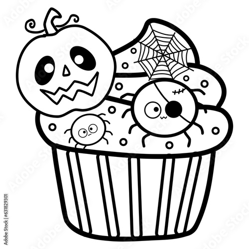 Happy Halloween spook cupcake cute illustration doodles stamps for nursery kids coloring pages 