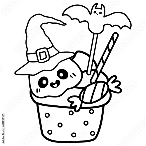 Happy Halloween spook cupcake cute illustration doodles stamps for nursery kids coloring pages 