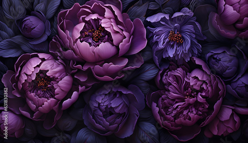 Dark purple peony art illustration