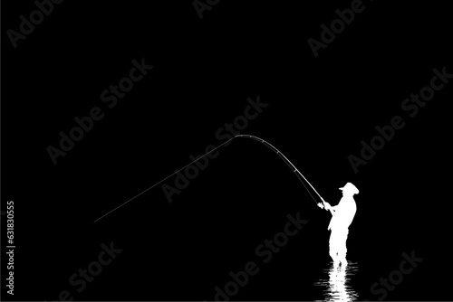 Fisher Man Silhouette, for Art Illustration, Pictogram, Website, Logo Type or Graphic Design Element. Vector Illustration