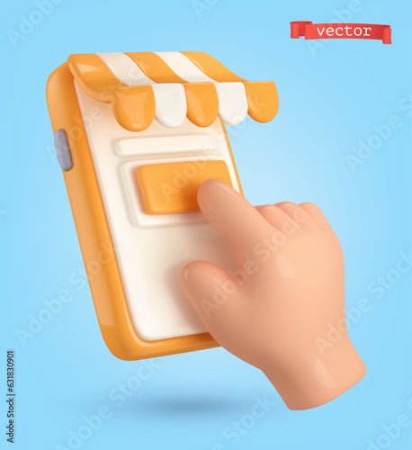 Online shop 3d cartoon vector icon