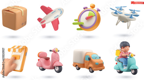 Tela Delivery 3d cartoon vector icon set