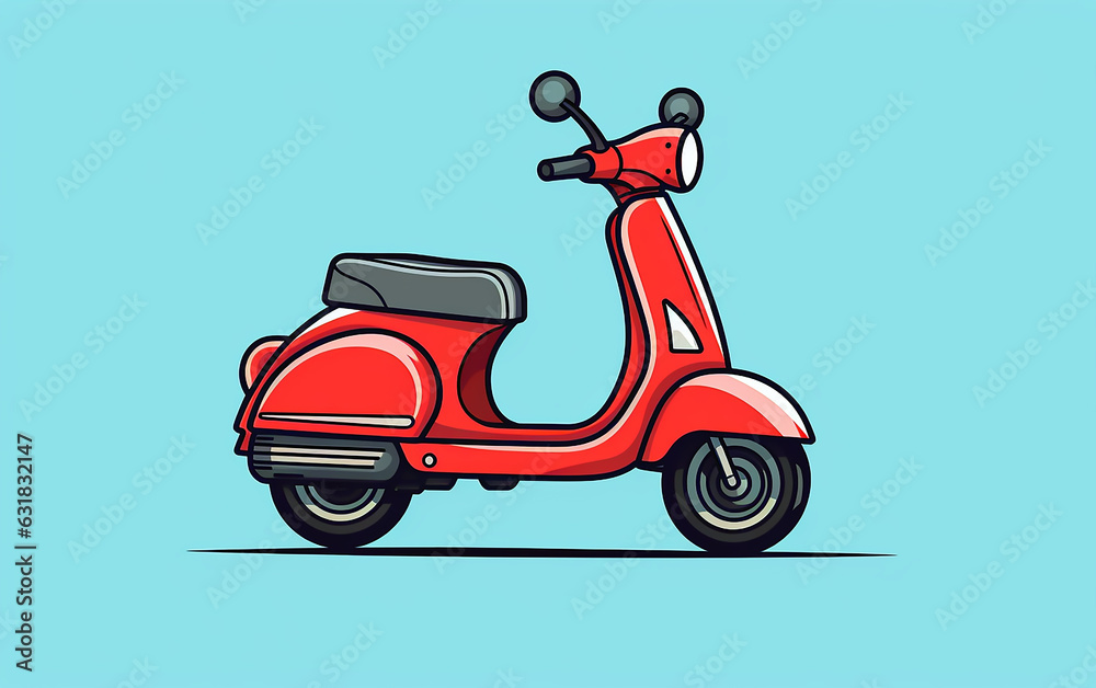Red scooter simple flat illustration on blue background Red scooter simple flat illustration on blue background