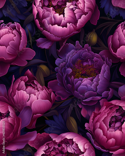 Fototapeta Naklejka Na Ścianę i Meble -  Peony flowers watercolor  seamless pattern 